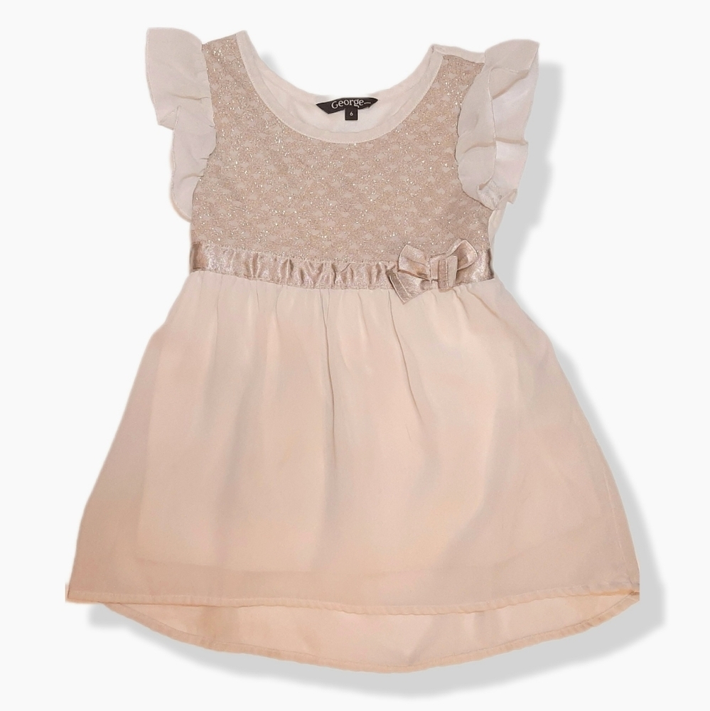 George Ruffled Metallic Gold Chiffon Fit & Flare Party Dress Girls Size 6